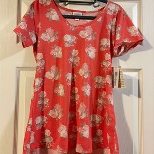 LuLaRoe Coral Pink Floral Short Sleeve Tee